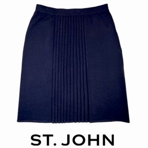 ST. JOHN | Wool Blend Knit Pleated Knee Length Skirt Vacation Resort Office Work